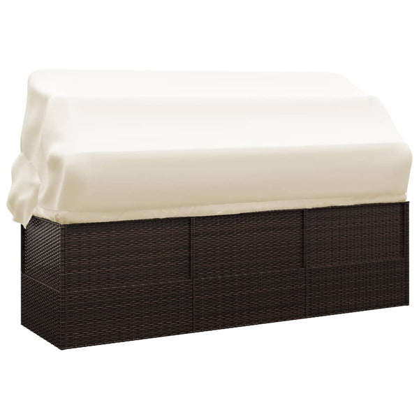 vidaXL Lit de repos d'extérieur avec toit et coussins en rotin synthétique marron