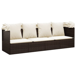 vidaXL Lit de repos d'extérieur avec toit et coussins en rotin synthétique marron