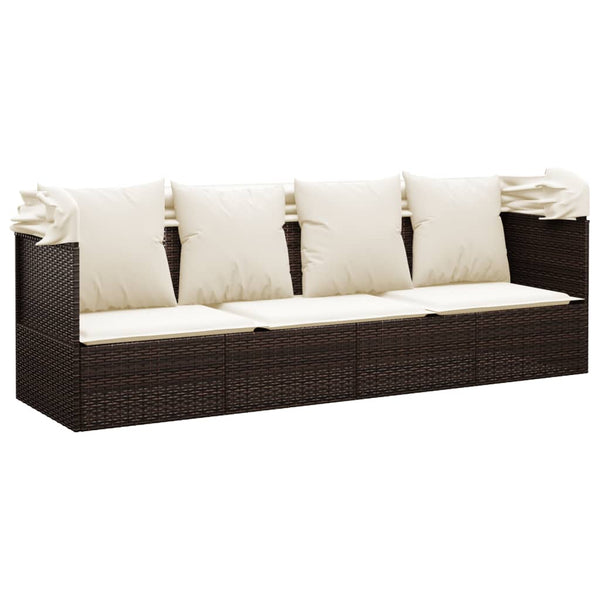 vidaXL Lit de repos d'extérieur avec toit et coussins en rotin synthétique marron