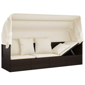vidaXL Lit de repos d'extérieur avec toit et coussins en rotin synthétique marron