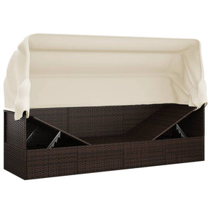 vidaXL Lit de repos d'extérieur avec toit et coussins en rotin synthétique marron