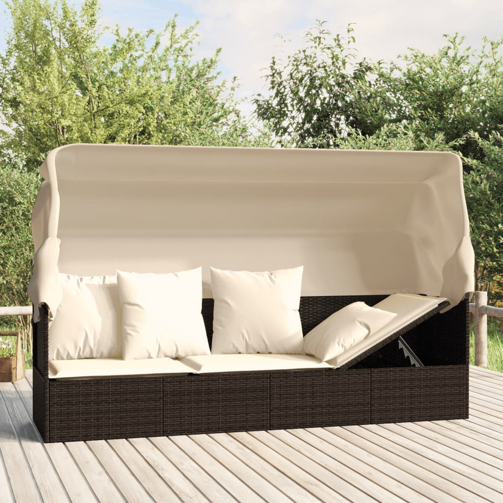 Outdoor Loungebett mit Dach Braun Poly Rattan