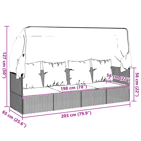 Outdoor Loungebett mit Dach Grau
