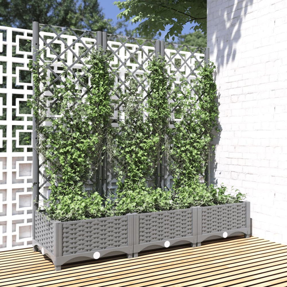 vidaXL Raised Garden Bed with Trellis Light Grey 120x40x121.5 cm PP