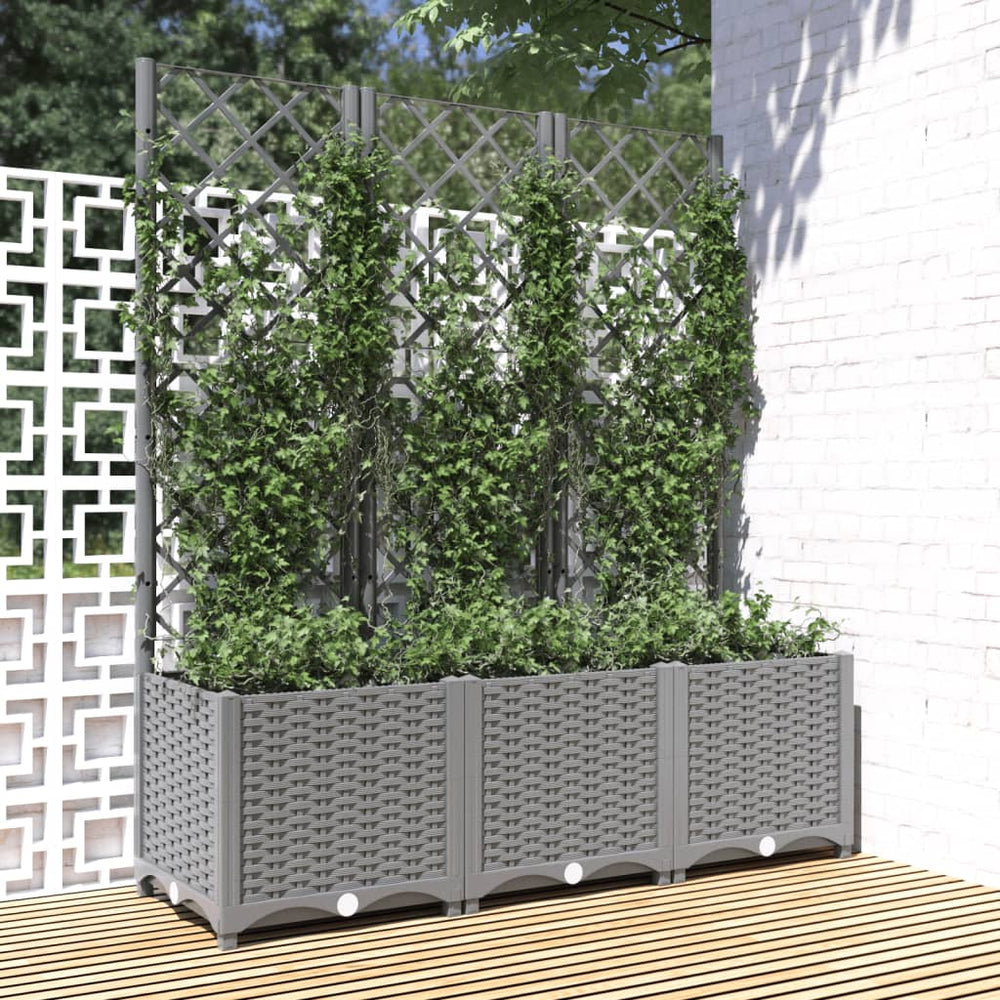 vidaXL Planter with Trellis Light Grey 120x40x136 cm PP