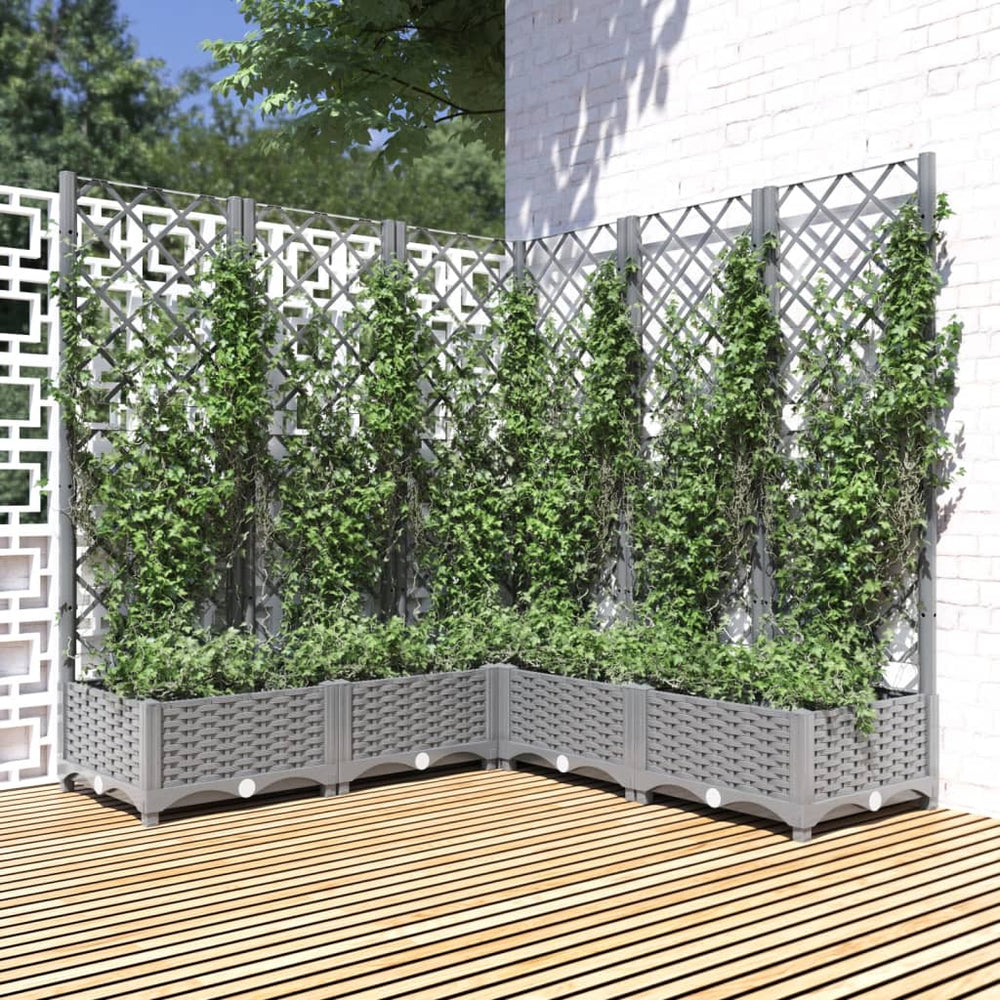 vidaXL Raised Garden Bed with Trellis Light Grey 120x120x121.5 cm PP