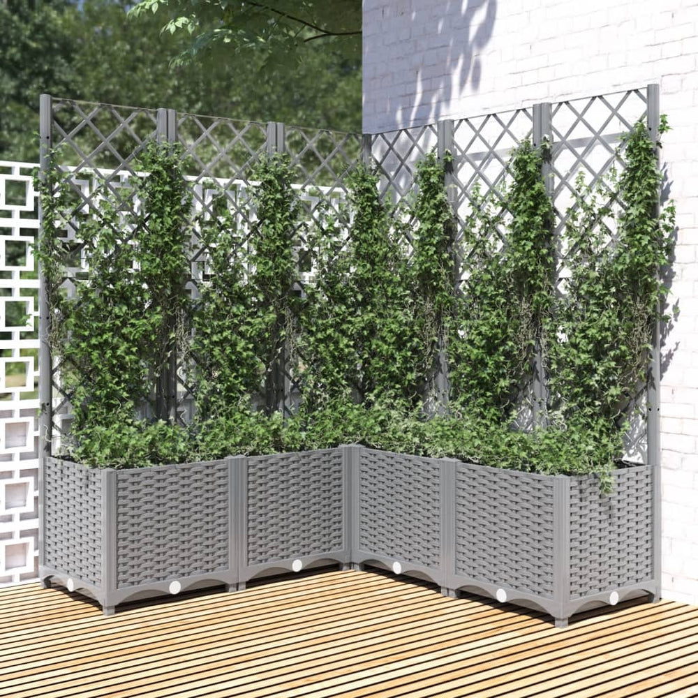 vidaXL Planter with Trellis Light Gray 120x120x136 cm PP