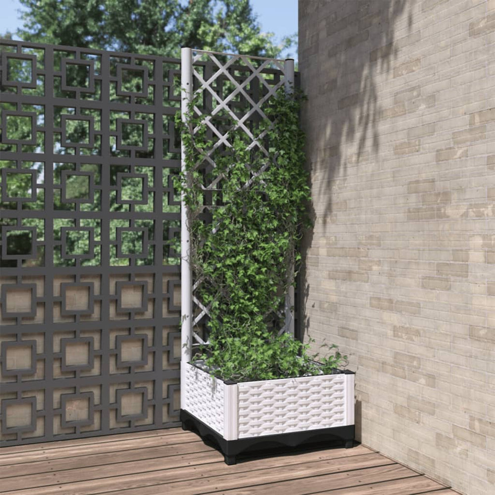 vidaXL Planter with Trellis White 40x40x121.5 cm PP