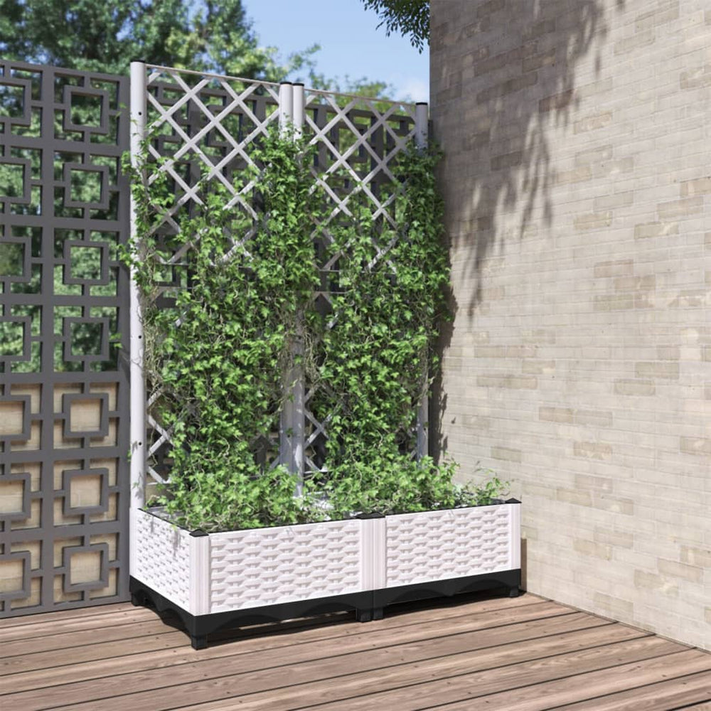 vidaXL Planter with Trellis White 80x40x121.5 cm PP