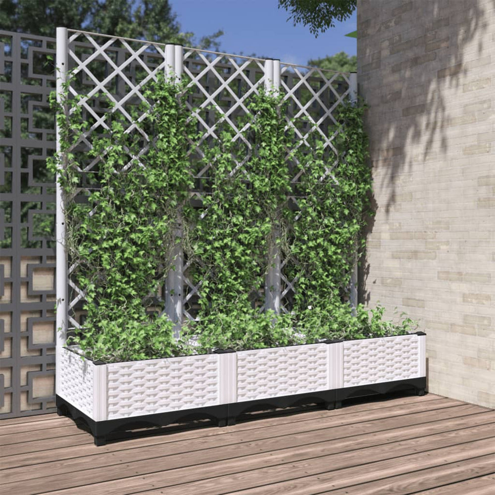 vidaXL Garden Planter with Trellis White 120 x 40 x 121.5 cm PP