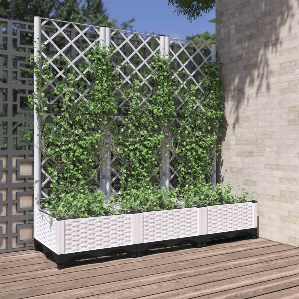 Garten-Pflanzgefäß mit Spalier Weiß 120 x 40 x 121,5 cm PP