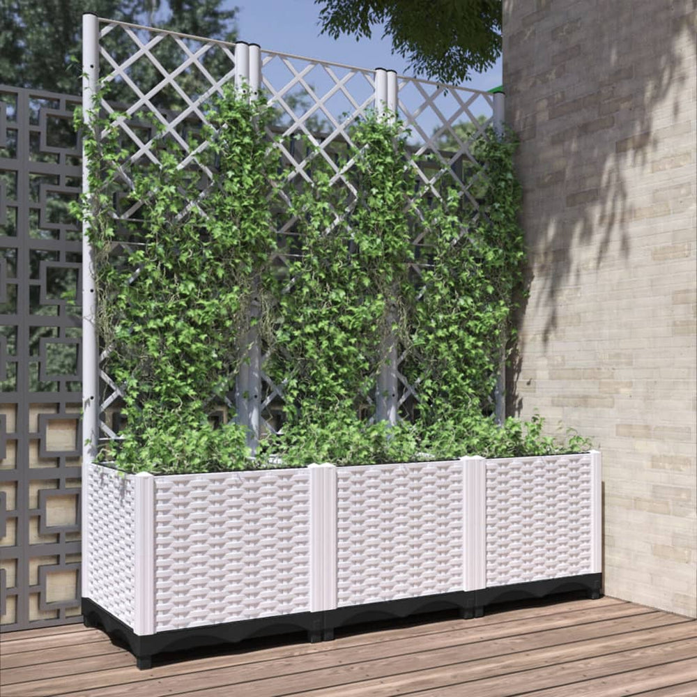 vidaXL Planter with Trellis White 120x40x136 cm PP