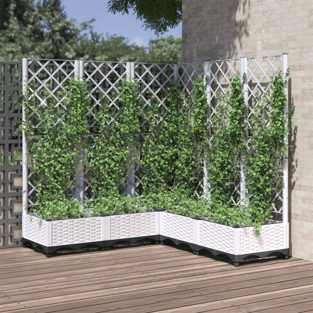 vidaXL Raised Garden Bed with Trellis White 120x120x121.5 cm PP
