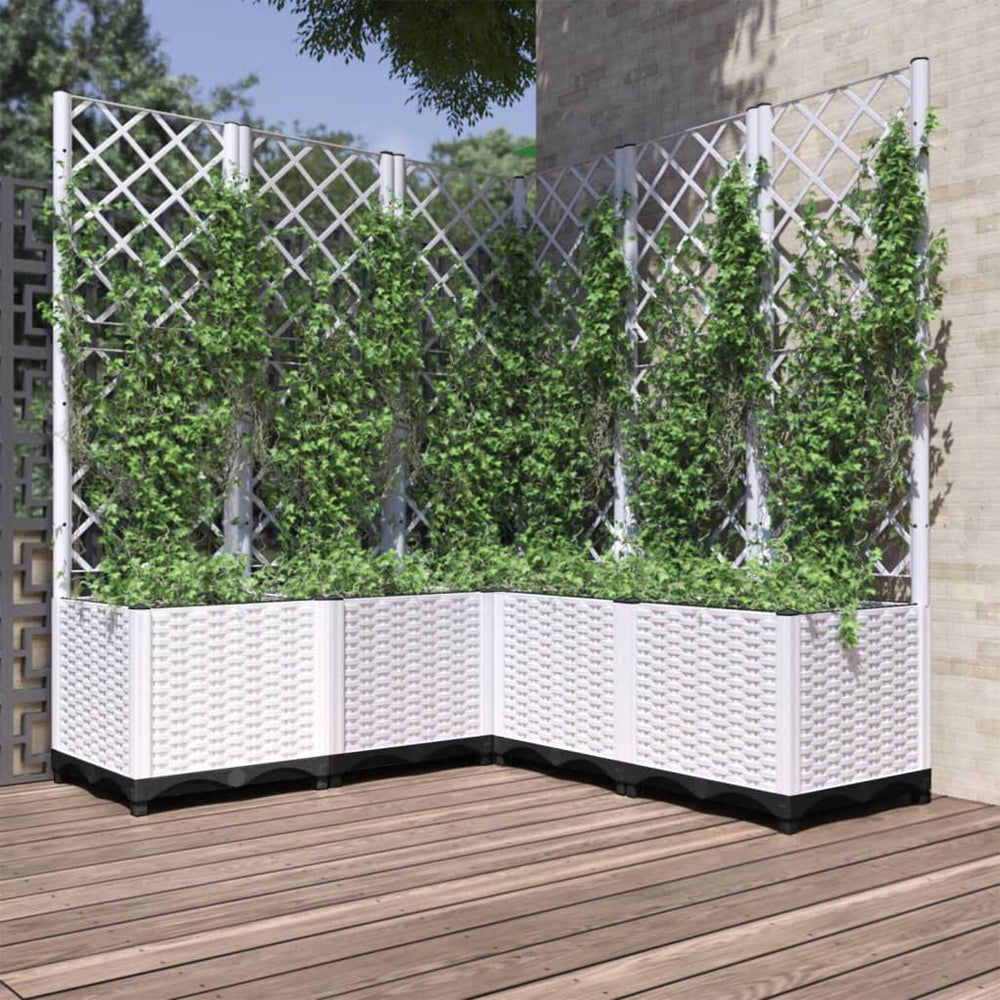 vidaXL Planter with Trellis White 120x120x136 cm PP