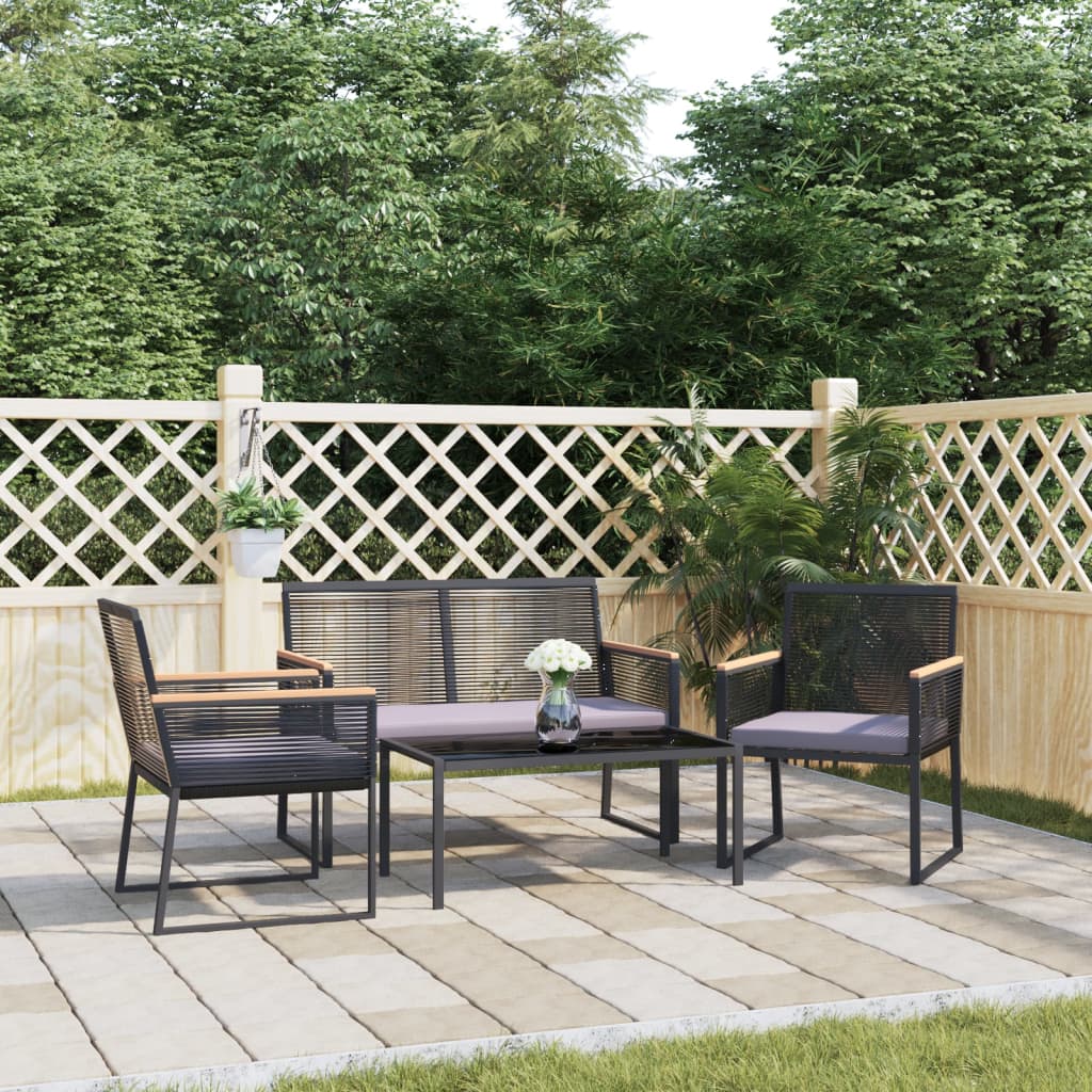 4-tlg. Garten Lounge Set Schwarz mit Kissen