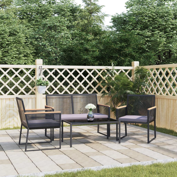 4-tlg. Garten Lounge Set Schwarz mit Kissen