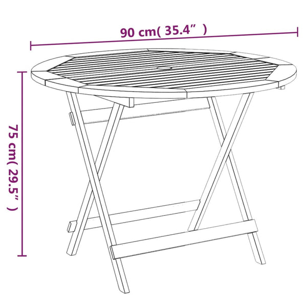 vidaXL Folding Garden Table Ø 90x75 cm Solid Acacia Wood