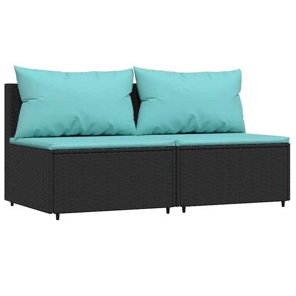 Poly Rattan Garten Mittelsofas mit Kissen, 2er-Set