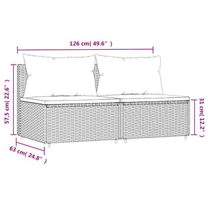 Poly Rattan Garten Mittelsofas mit Kissen, 2er-Set