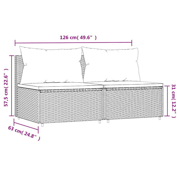 Poly Rattan Garten Mittelsofas mit Kissen, 2er-Set