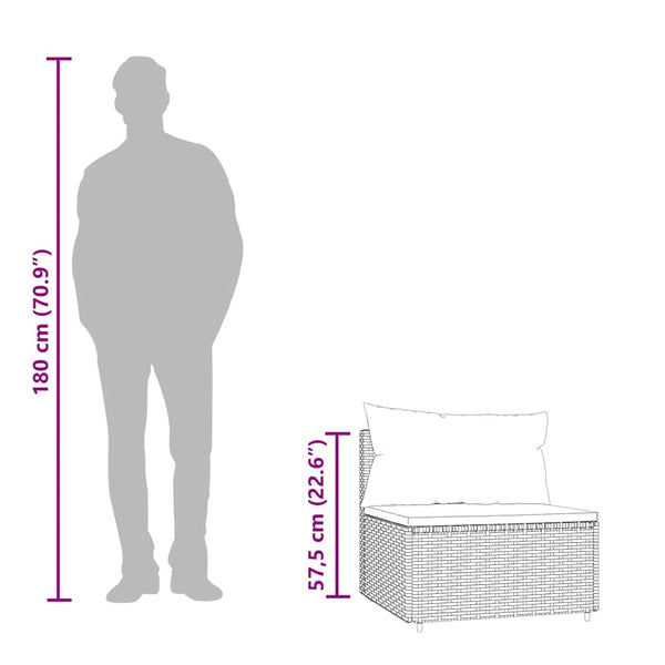 Poly Rattan Garten Mittelsofas mit Kissen, 2er-Set