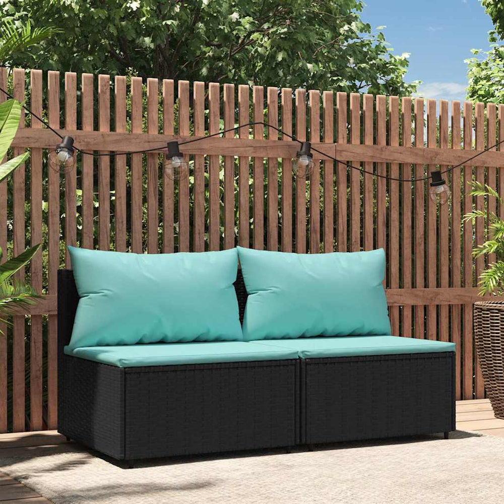 vidaXL Garden Center Sofas with Cushions 2 pcs Black Poly Rattan