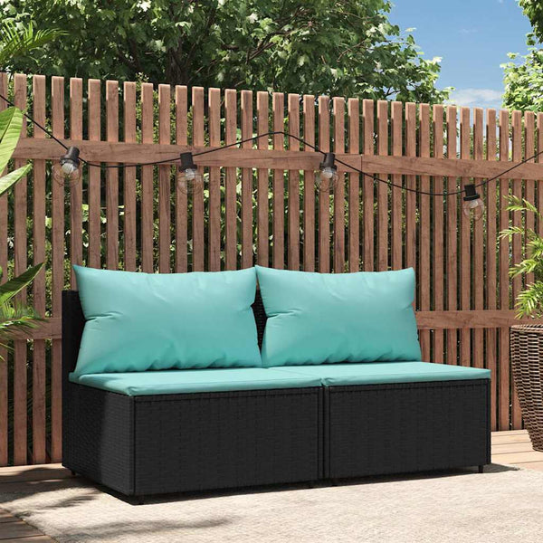 Poly Rattan Garten Mittelsofas mit Kissen, 2er-Set