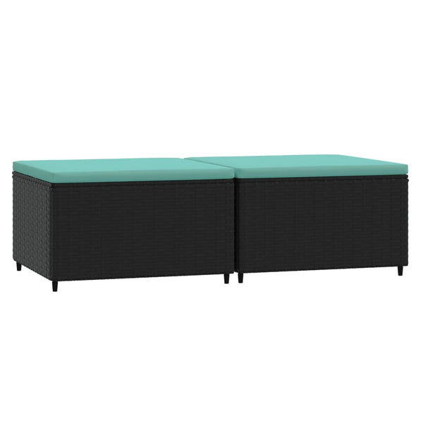 Gartenhocker mit Kissen, 2er Set, Poly Rattan Schwarz