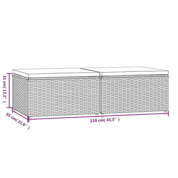 Gartenhocker mit Kissen, 2er Set, Poly Rattan Schwarz