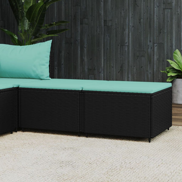 Gartenhocker mit Kissen, 2er Set, Poly Rattan Schwarz