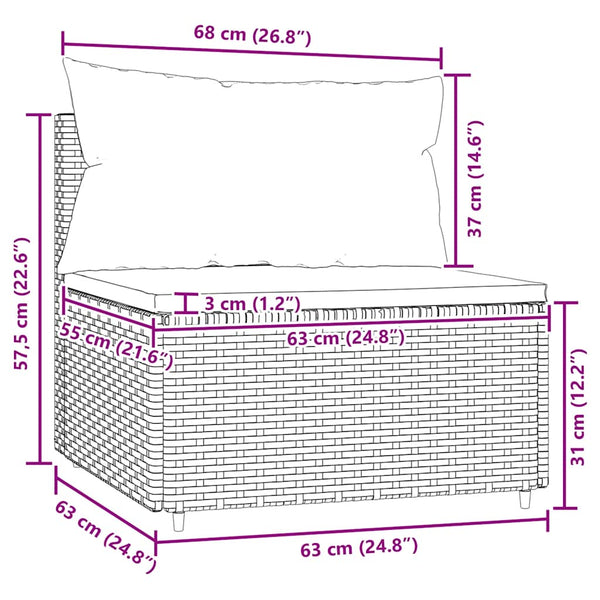 Garten-Mittelsofa mit Kissen Braun Poly Rattan
