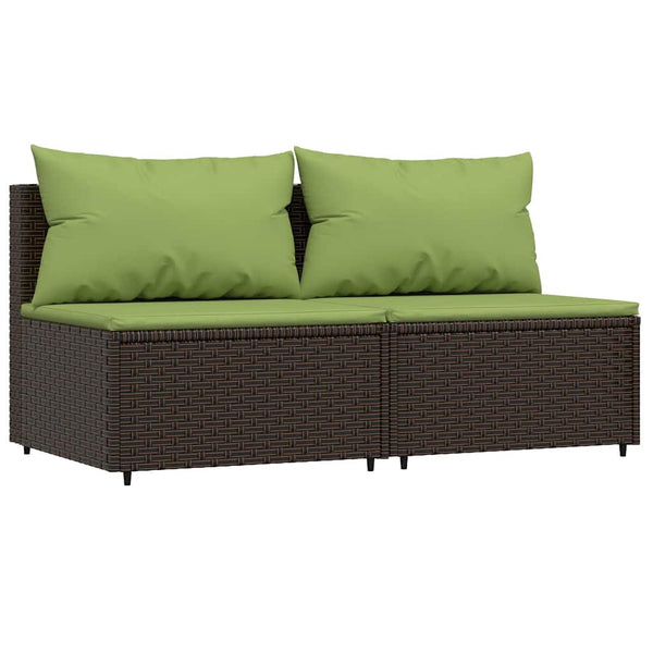 Garten Mittelsofas mit Kissen Braun Poly Rattan 2er Set