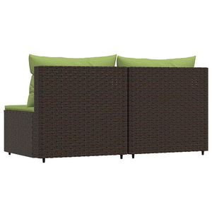 Garten Mittelsofas mit Kissen Braun Poly Rattan 2er Set