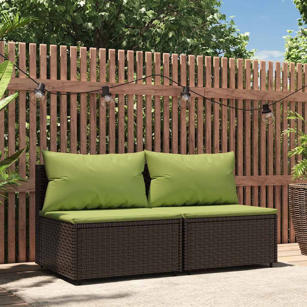 Garten Mittelsofas mit Kissen Braun Poly Rattan 2er Set