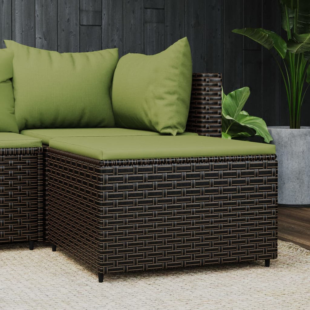 Gartenhocker Braun Poly Rattan mit Kissen