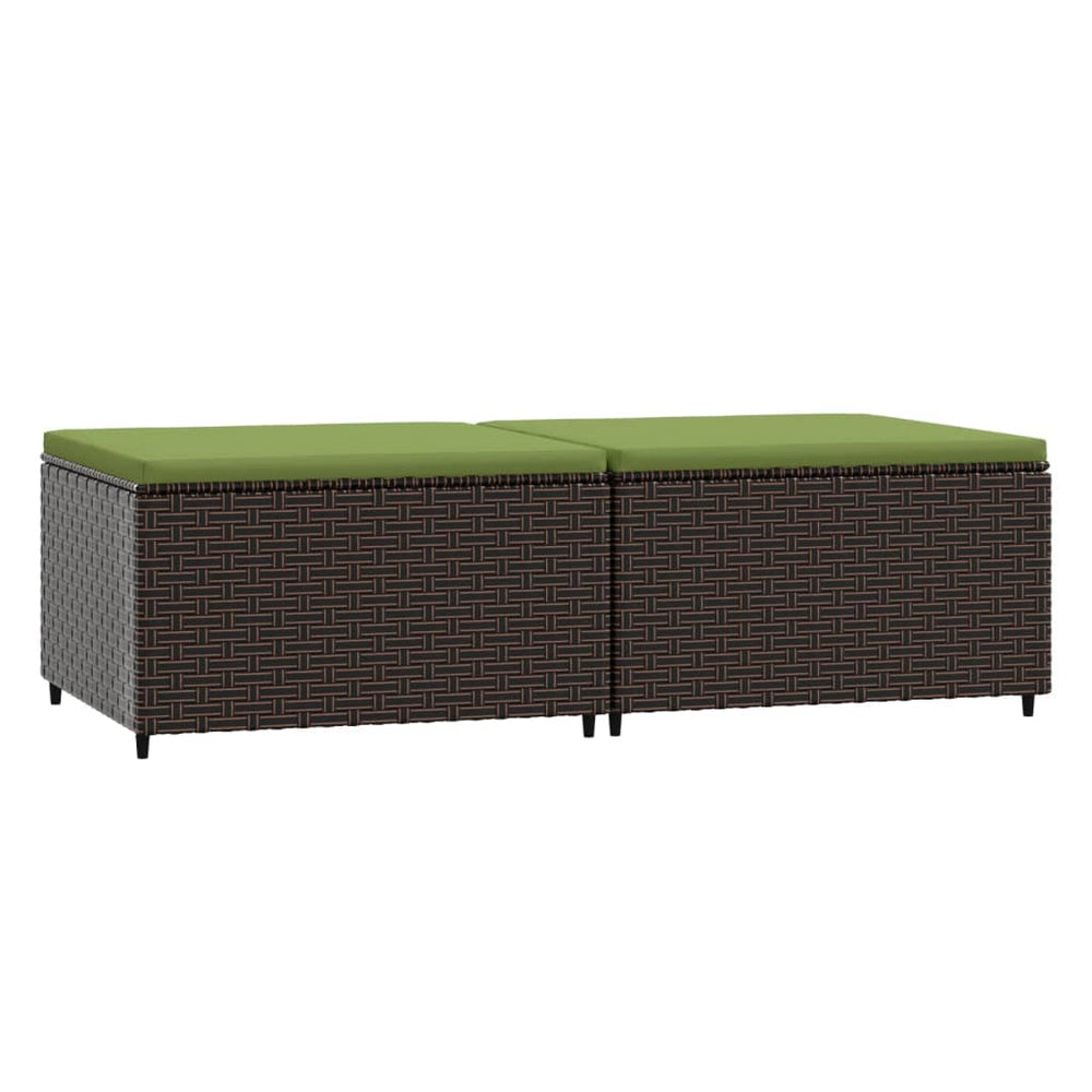 Gartenhocker mit Kissen Braun Poly Rattan 2er Set