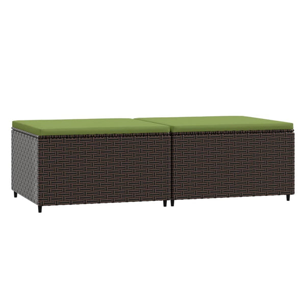Gartenhocker mit Kissen Braun Poly Rattan 2er Set