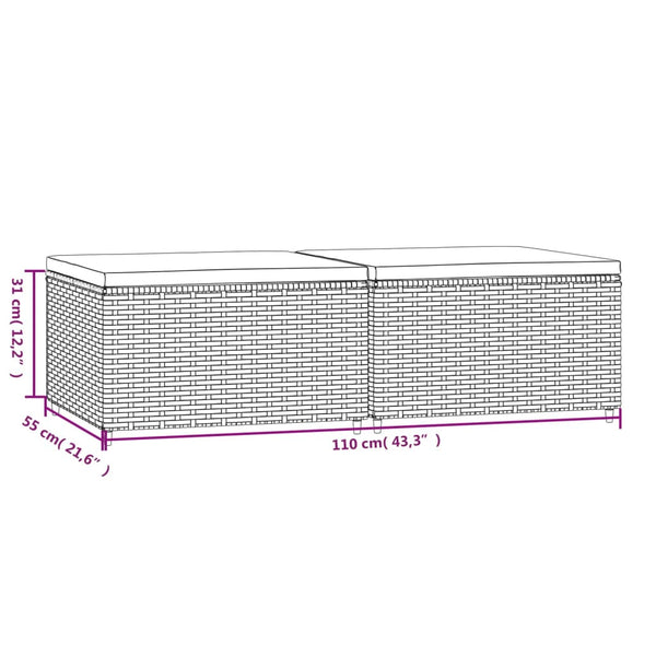 Gartenhocker mit Kissen Braun Poly Rattan 2er Set