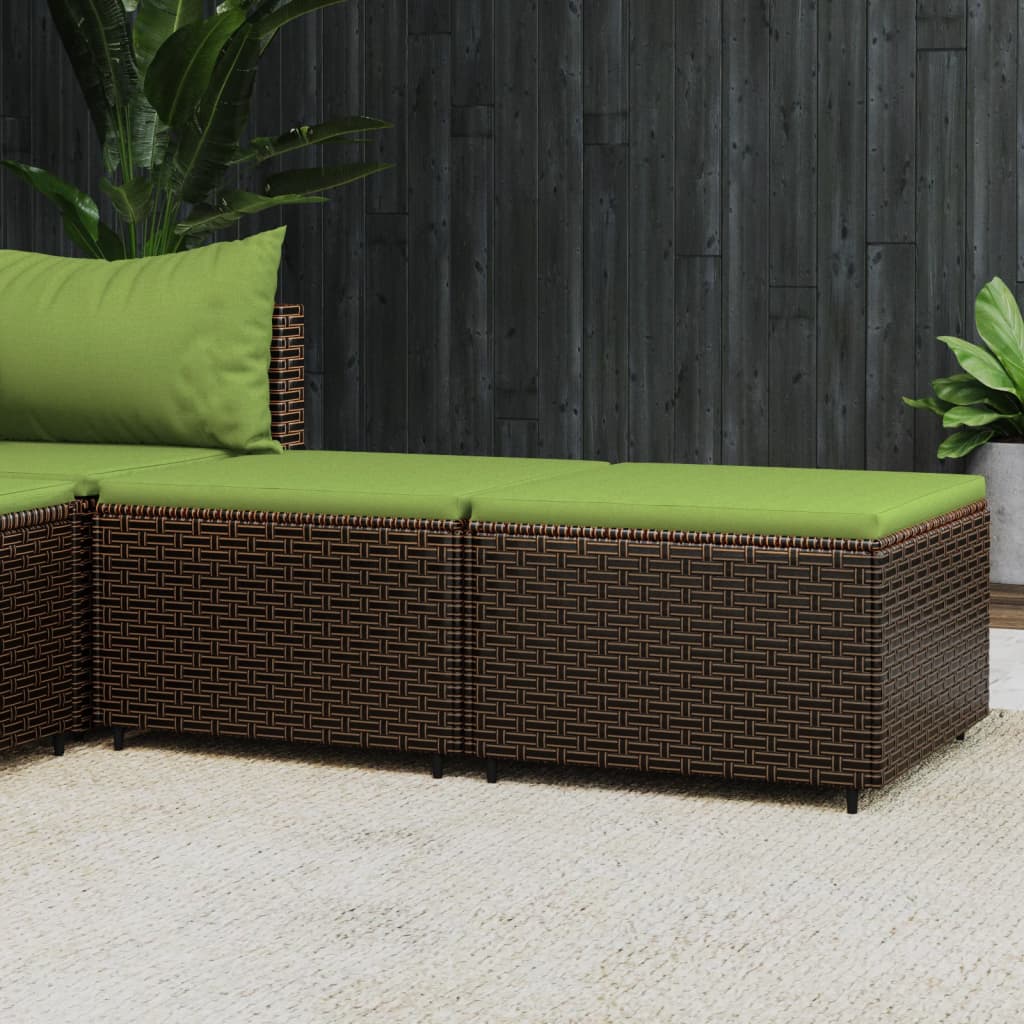 Gartenhocker mit Kissen Braun Poly Rattan 2er Set