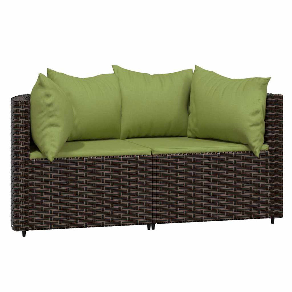 vidaXL Garden Corner Sofas with Cushions 2 pcs. Brown Poly Rattan