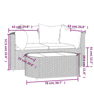 3-tlg. Garten-Lounge-Set mit Kissen Braun Poly Rattan