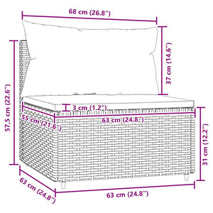 Garten-Mittelsofa mit Kissen Grau Poly Rattan