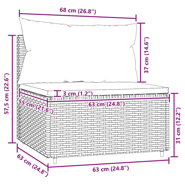 Garten-Mittelsofa mit Kissen Grau Poly Rattan