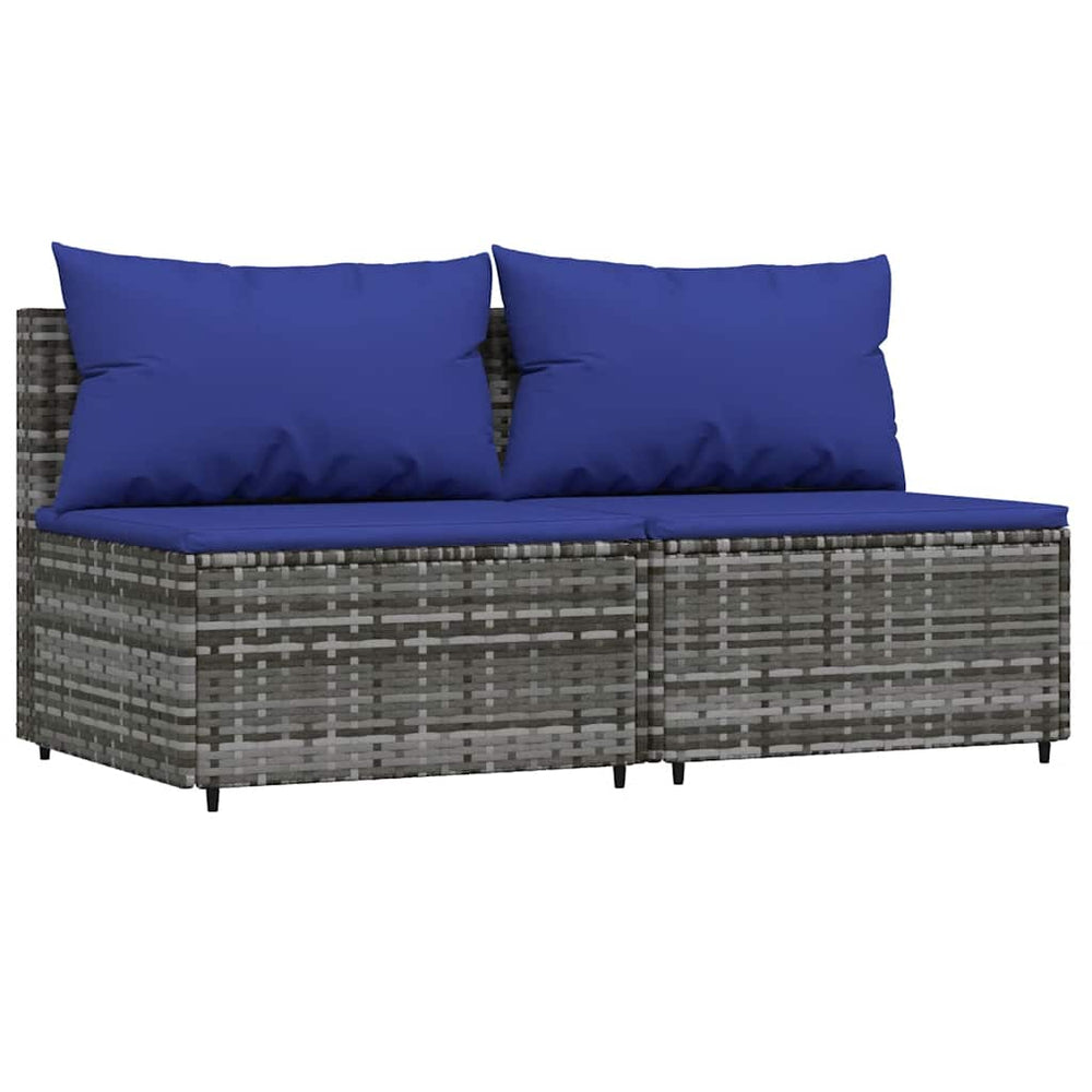 vidaXL Garden Middle Sofas with Cushions 2 pcs. Gray Poly Rattan