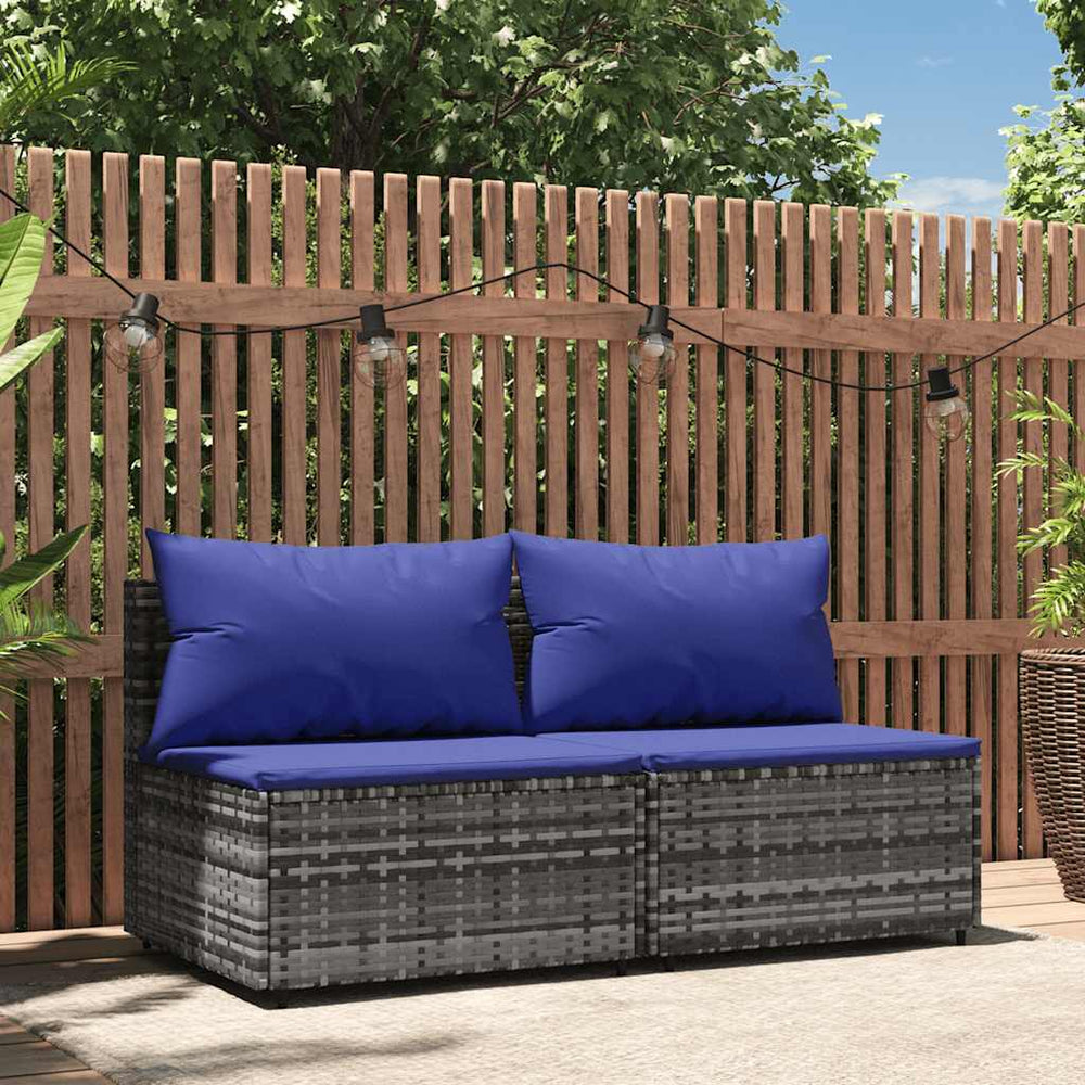 vidaXL Garden Middle Sofas with Cushions 2 pcs. Gray Poly Rattan