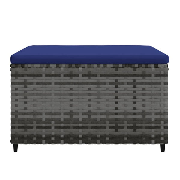 Gartenhocker Grau mit Kissen Poly Rattan