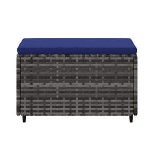 Gartenhocker Grau mit Kissen Poly Rattan
