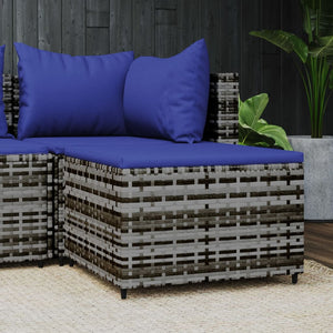 Gartenhocker Grau mit Kissen Poly Rattan
