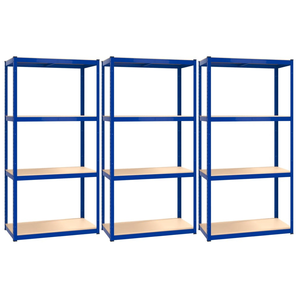 Regale mit 4 Böden 3 Stk. Blau Stahl & Holzwerkstoff
