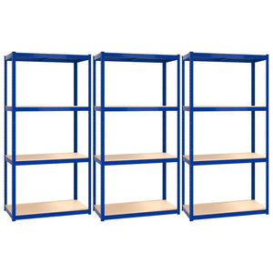 Regale mit 4 Böden 3 Stk. Blau Stahl & Holzwerkstoff